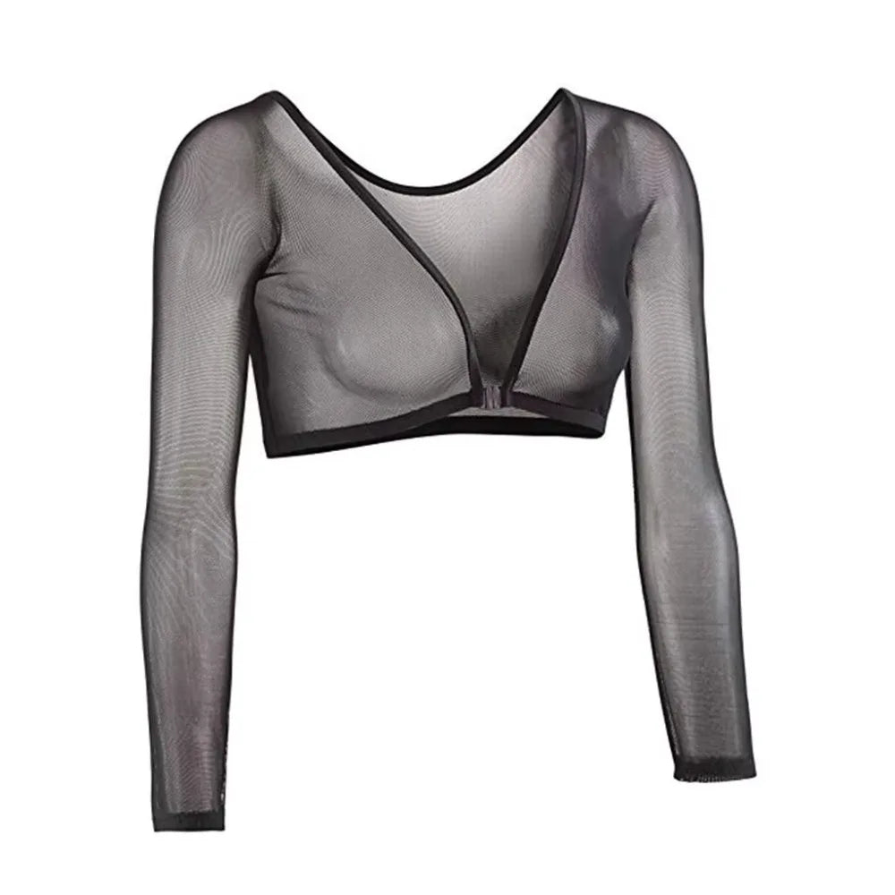Women’s Long Sleeve Mesh Blouse Top – Reversible Front Button Stylish Undershirt T-Shirt (Black & White)