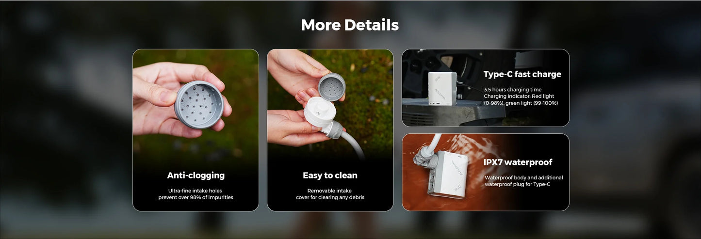 FLEXTAIL Portable Shower Pump – IPX7 Waterproof Rechargeable Water Pump with Hose for Camping & Outdoor Shower