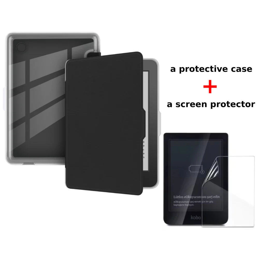 Kobo Clara 2E Case with Screen Protector — 6" Auto Sleep Leather Magnetic Cover & Transparent Acrylic Funda