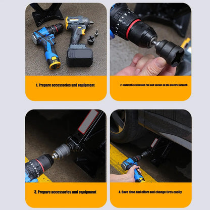 Universal Car Jack Adapter – Scissor & RV Stabilizer Drill Tool with Steel Ball Joint Rod for Impact Wrench and Vehicle Disassembly