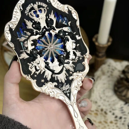 Flower Knows Angel Series Handheld Mirror – White, Black & Pink Compact Mirror