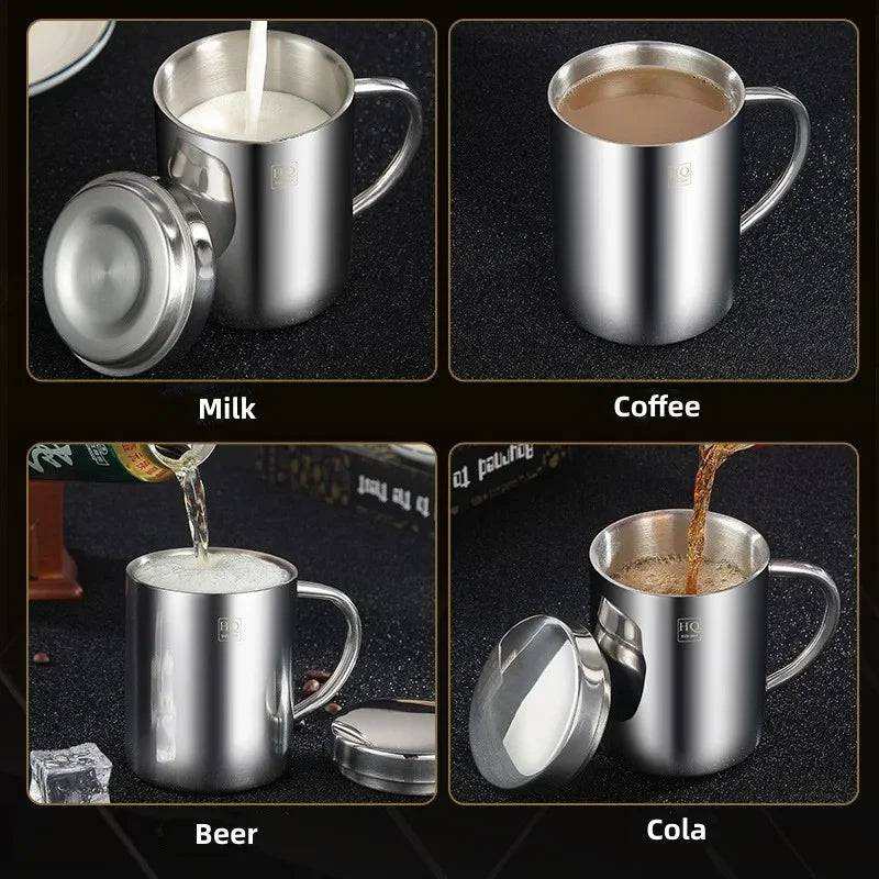 304 Stainless Steel Double-Layer Mug – Anti-Scalding Thermos Cup for Coffee, Tea, Milk, and Beer – Office and Home Use