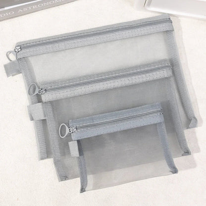 1/3PCS Black Mesh Clear Cosmetic Bag Set Portable Travel Makeup Toiletry Organizer Pouch Storage Case