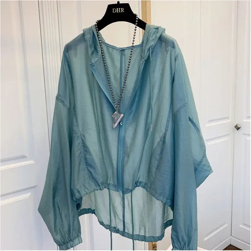 Women’s Lightweight Hooded Sun Protection Jacket – Breathable Summer Zip-Up Sunscreen Coat Green