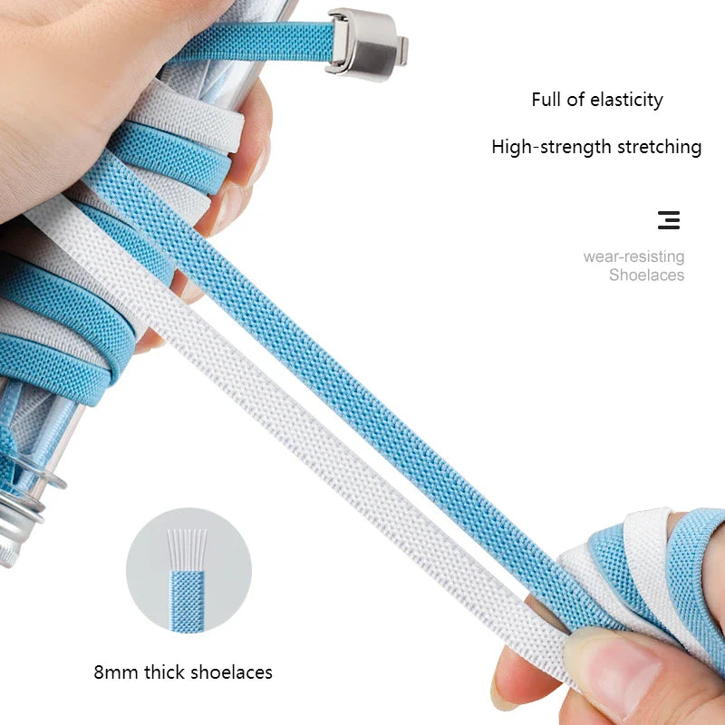 8MM 2024 No Tie Shoe Laces - Press Lock Shoelaces Without Ties - Elastic Widened Flat Laces for Sneakers, Kids, and Adults Shoes