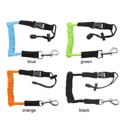 Elastic Kayak Paddle Leash — Adjustable Coiled Lanyard with Safety Hook for Fishing Rods