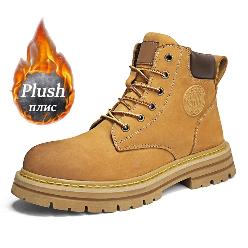 High Top Leather Boots for Men & Women – Fashion Lace-Up Outdoor Sneakers, Non-Slip Casual Ankle Shoes for Couples