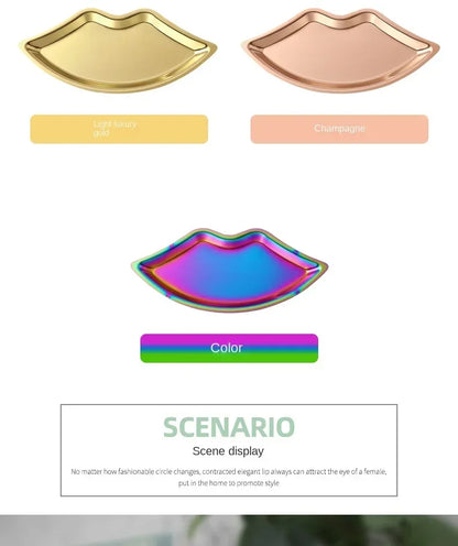 Korean Style Stainless Steel Lip-Shaped Jewelry Tray – Decorative Cosmetic & Jewelry Storage