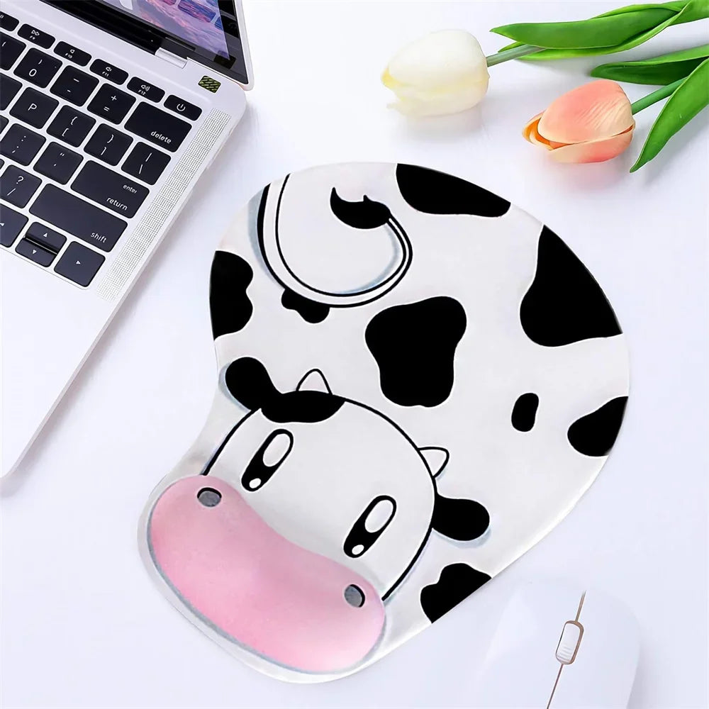 Cow Ergonomic Mouse Pad with Wrist Support - Non-Slip Rubber Base for Computer Use