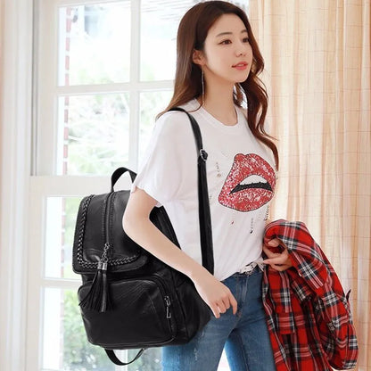 Women's Classic Black Waterproof Backpack - Multi-Function School and Travel Shoulder Bag