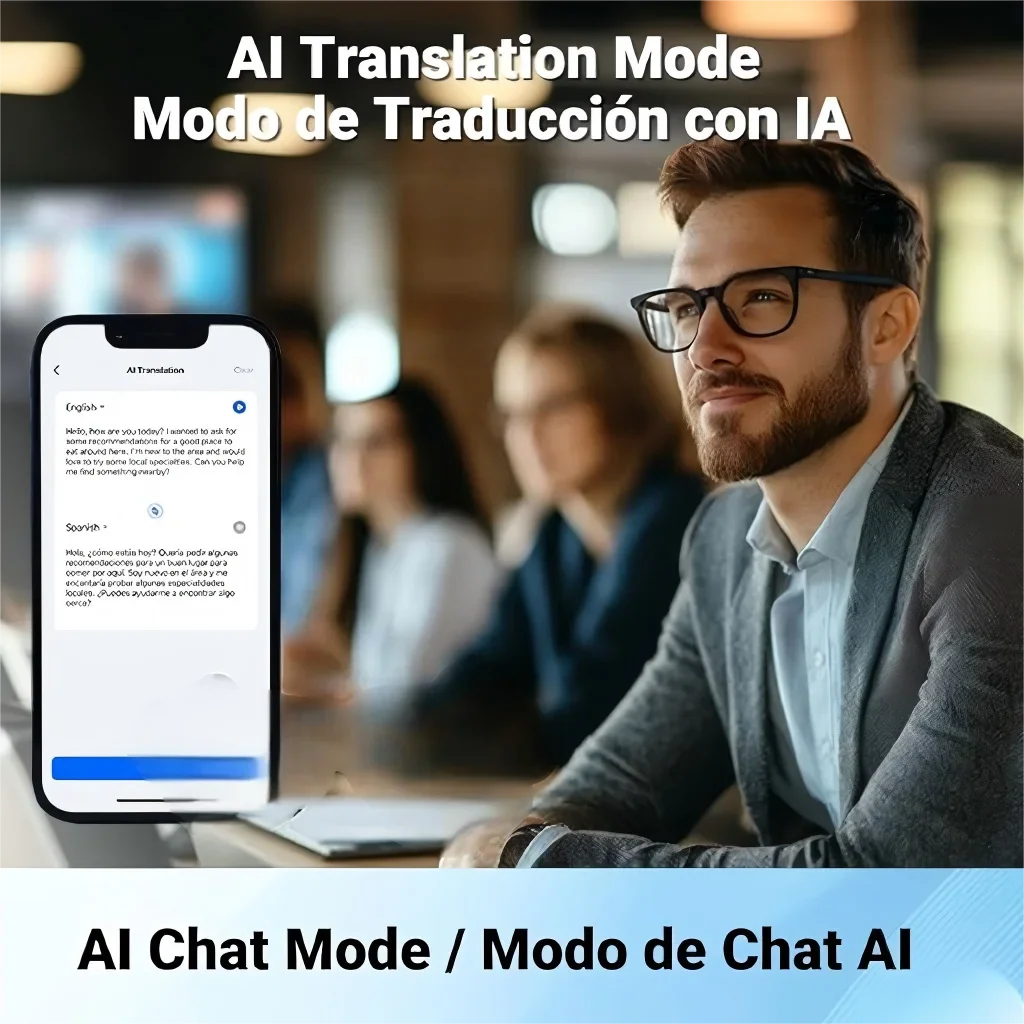Smart Bluetooth Glasses for Men & Women — AI Translator 140 Languages, Anti-Blue Light, Camera & Speaker for Travel and Meetings