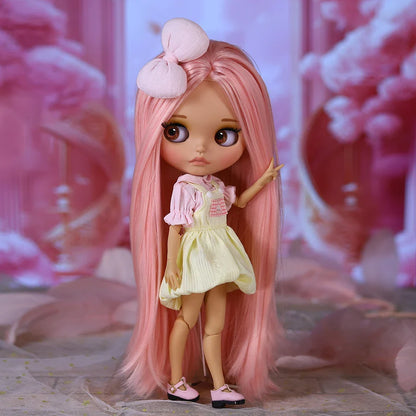 ICY DBS Blyth Doll – 1/6 BJD Joint Body, 30cm Brown Skin Matte Face with Bow, Cute Anime Girl Gift