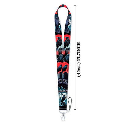 Black Crow Punk Skull Lanyard – Credential Holder Neck Strap for Keys, ID Cards & Phone Accessories, Halloween Gift