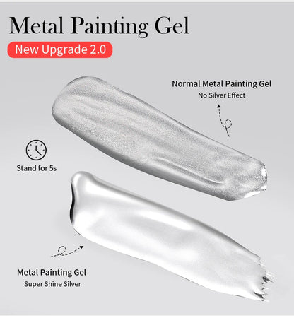 BORN PRETTY 5ML Super Silver Metallic Gel Nail Polish - Mirror Chrome Effect, Semi-Permanent Metal Painting Gel for DIY Nails