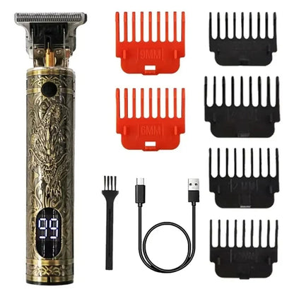 Vintage T9 Professional Electric Hair Clipper & Beard Trimmer – USB Rechargeable Portable Grooming Shaver for Men’s Hair Care & Styling Tool
