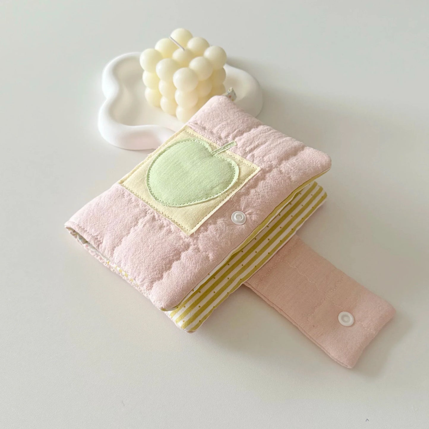 Kawaii A5/A6 Cotton Diary — Handmade Korean Green Apple Book Cover, Pinch Style Notebook, Perfect Gift for Friends