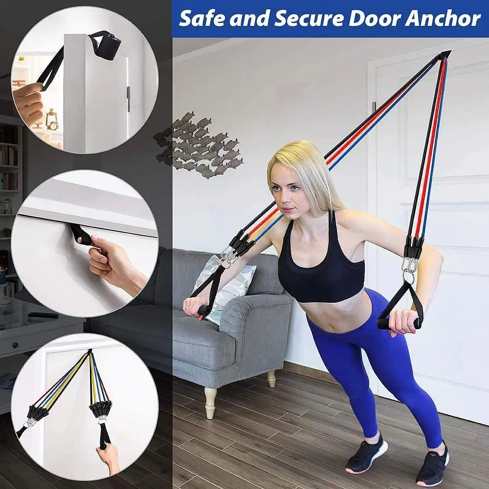 11Pcs Elastic Resistance Bands Set for Fitness, Bodybuilding & Home Gym Workouts