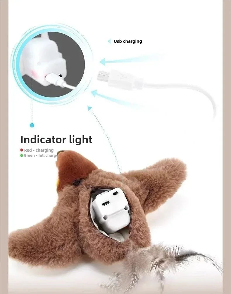 Interactive Cat Toy – Rechargeable Electric Chirping Bird with Flapping Wings & Catnip, Touch-Activated Plush for Cats
