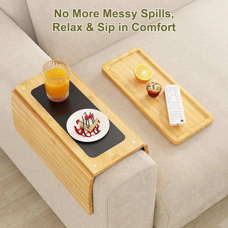 Bamboo Couch Cup Holder – Anti-Slip Foldable Sofa Armrest Tray for Cups, Snacks & Remote Control   1/2