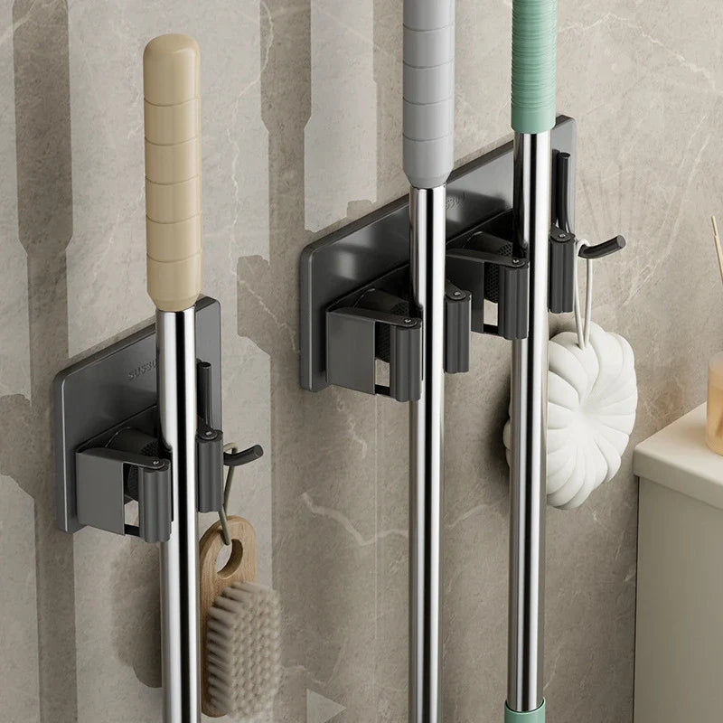 Bathroom Mop Holder — Self-Adhesive Wall-Mounted Broom & Mop Hook, Sweeping Brush Storage Organizer, Kitchen Accessory