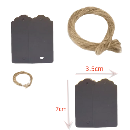 100PCS Hemp Rope & 20m Gilded Hanging Tags – Cowhide Black & White Cardboard Blank DIY Heart & Circle Labels