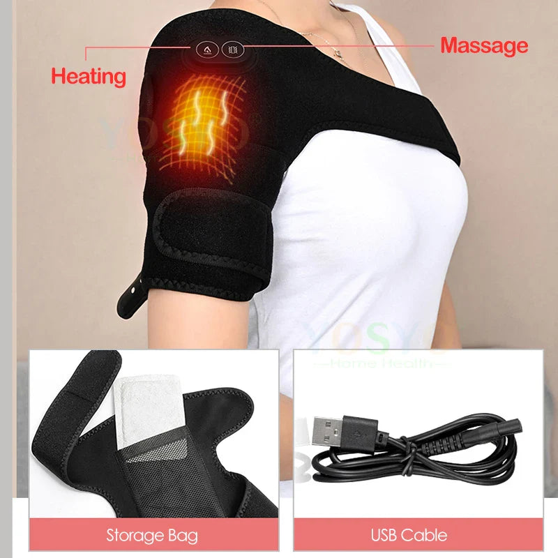 Electric Shoulder Brace & Heated Knee Massager - Vibration Massage Support Strap with Adjustable Three Heating Levels