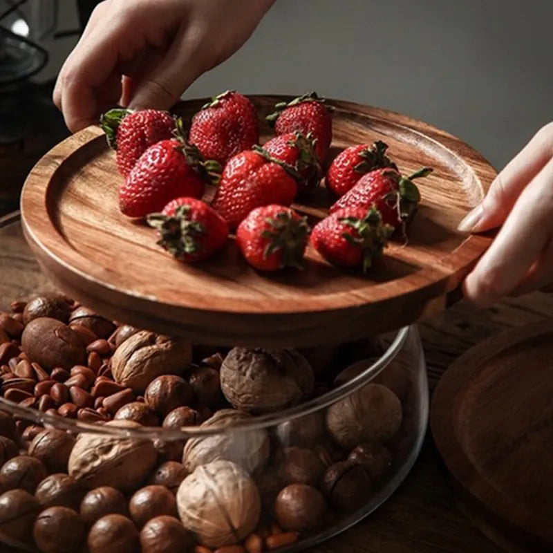 Creative Glass Food Storage Containers with Wooden Lids - Kitchen Organizer for Snacks, Fruits, Nuts, and Sundries