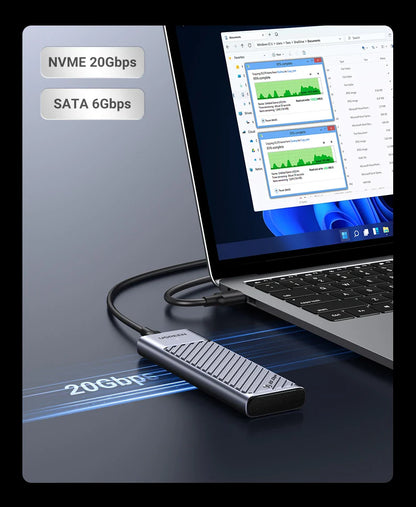 UGREEN M.2 SSD Enclosure – 20Gbps USB 3.2 Gen2 Type-C Adapter for NVMe & SATA SSD (M & B+M Key)
