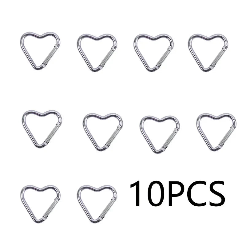 10PCS Heart Shape Aluminum Carabiner Clips - Tactical Keychain Hooks for Outdoor Gear, Water Bottles & EDC Tools