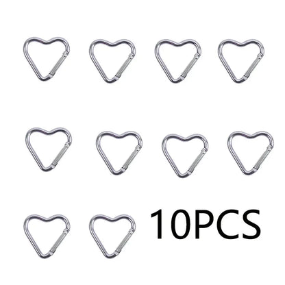 10PCS Heart Shape Aluminum Carabiner Clips - Tactical Keychain Hooks for Outdoor Gear, Water Bottles & EDC Tools