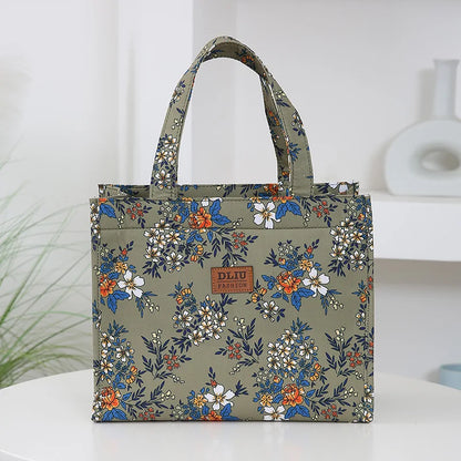 New Nylon Printing Handbag – Thickened Large Capacity Work and Portable Zipper Lunch Box Storage Bento Bag