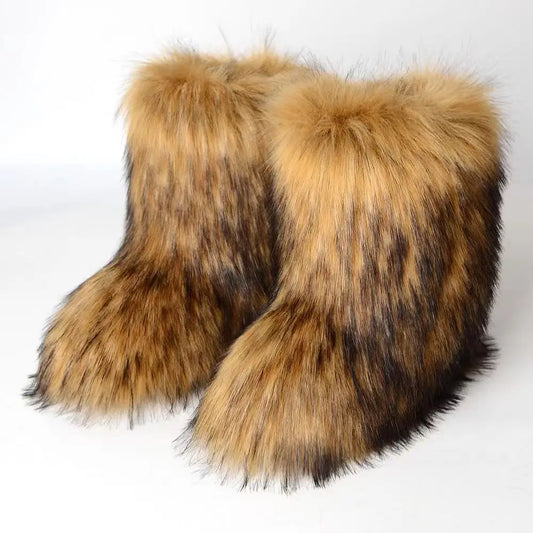 Y2K Women’s Fluffy Mid-Calf Snow Boots – Warm Cotton Winter Fashion Shoes