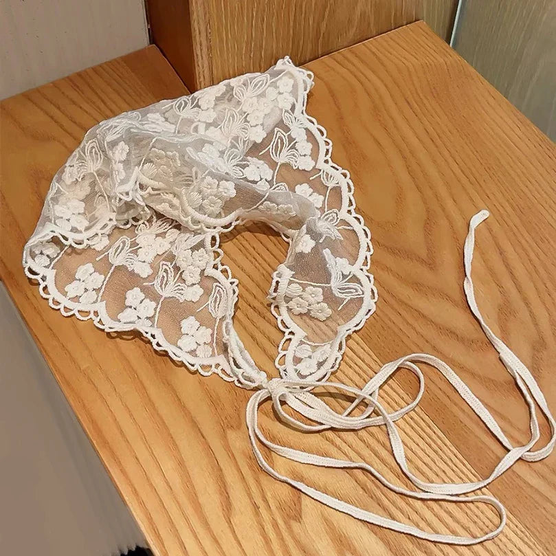 White Woven Floral Lace Hair Scarf Wrap – Retro Triangle Headscarf, Travel & Photo Hat, Hair Accessories for Women