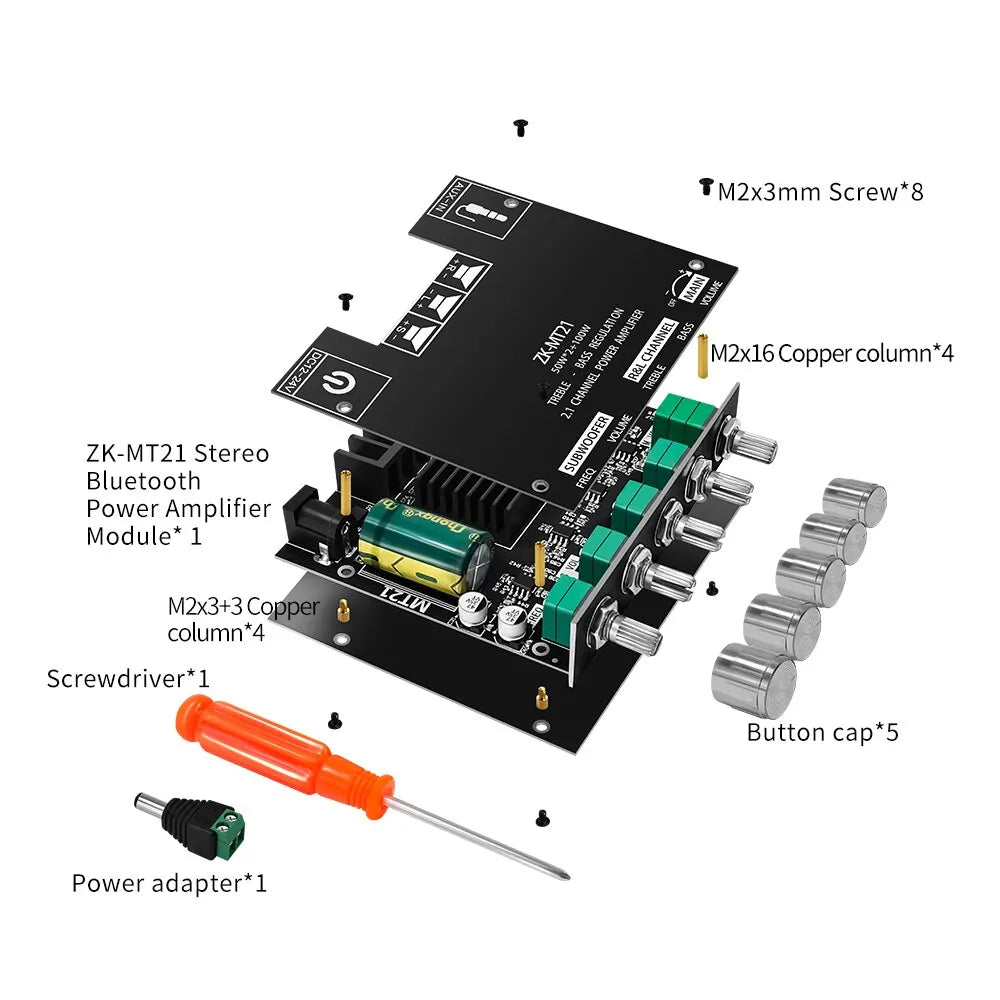 ZK-MT21 Bluetooth 5.0 2.1 Subwoofer Amplifier Board – CS8673E 50W×2 + 100W Stereo Bass Audio AMP with AUX Input