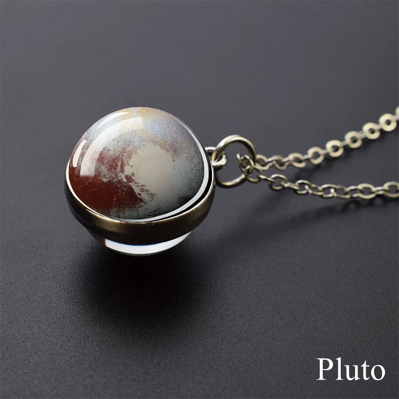 Solar System Planet Glass Ball Necklace – Moon, Earth, Jupiter & More Space-Themed Pendant for Women Fashion Gift