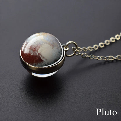 Solar System Planet Glass Ball Necklace – Moon, Earth, Jupiter & More Space-Themed Pendant for Women Fashion Gift