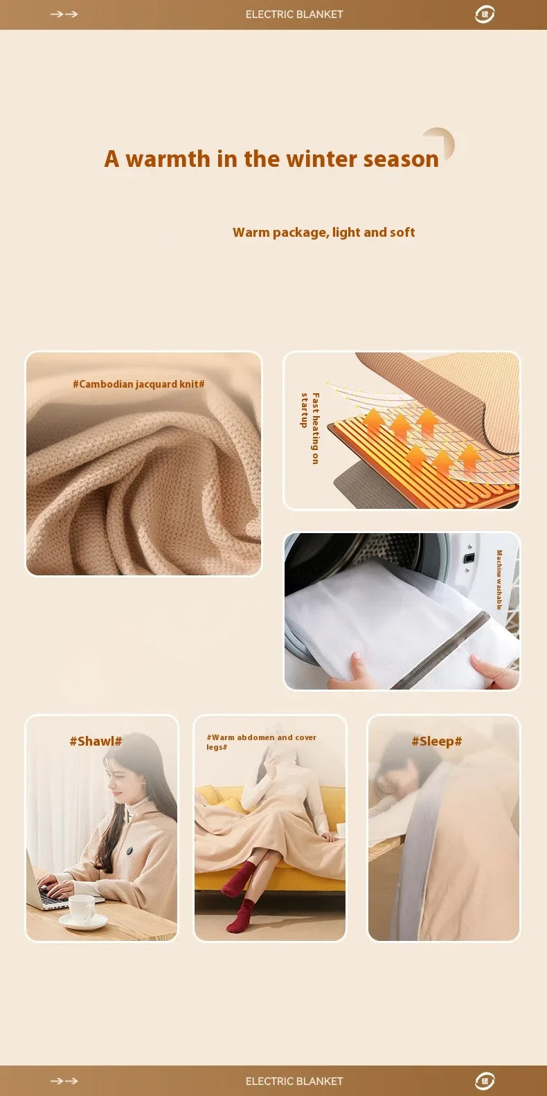 USB Electric Wearable Heated Blanket – Washable Warmer with 3 Adjustable Temperature Levels for Women