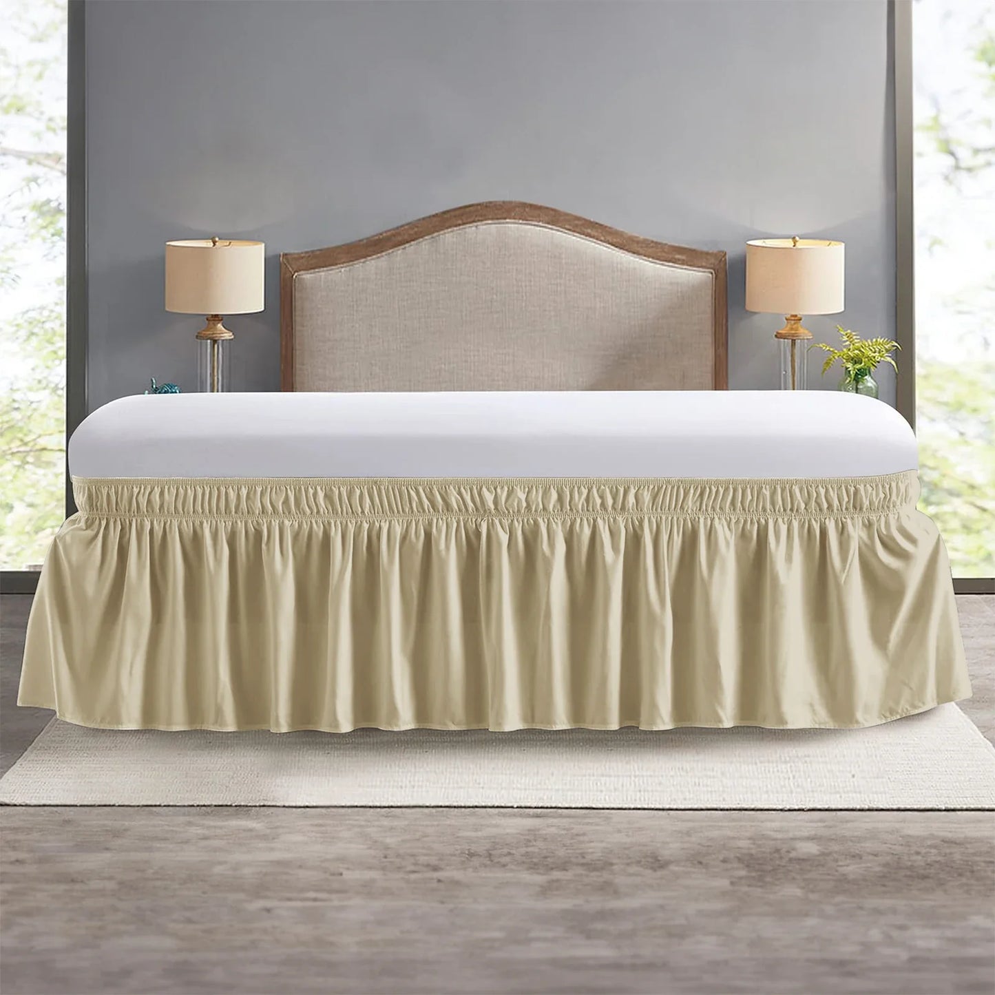 Elastic Wrap-Around Bed Skirt – Soft Fade-Resistant Ruffle Bed Cover & Mattress Protector (Couvre Lit Style)