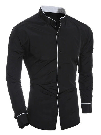 Men’s Stand Collar Long Sleeve Shirt - Slim Fit Solid Color Button Down Shirt for Spring & Autumn