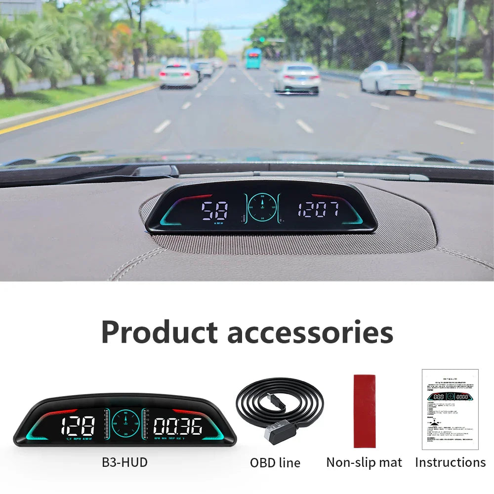 Multi OBD Meter B3 HUD – Speed, RPM, Water Temp, Fuel, Time with Overspeed, Voltage Alarm & Drive Reminder