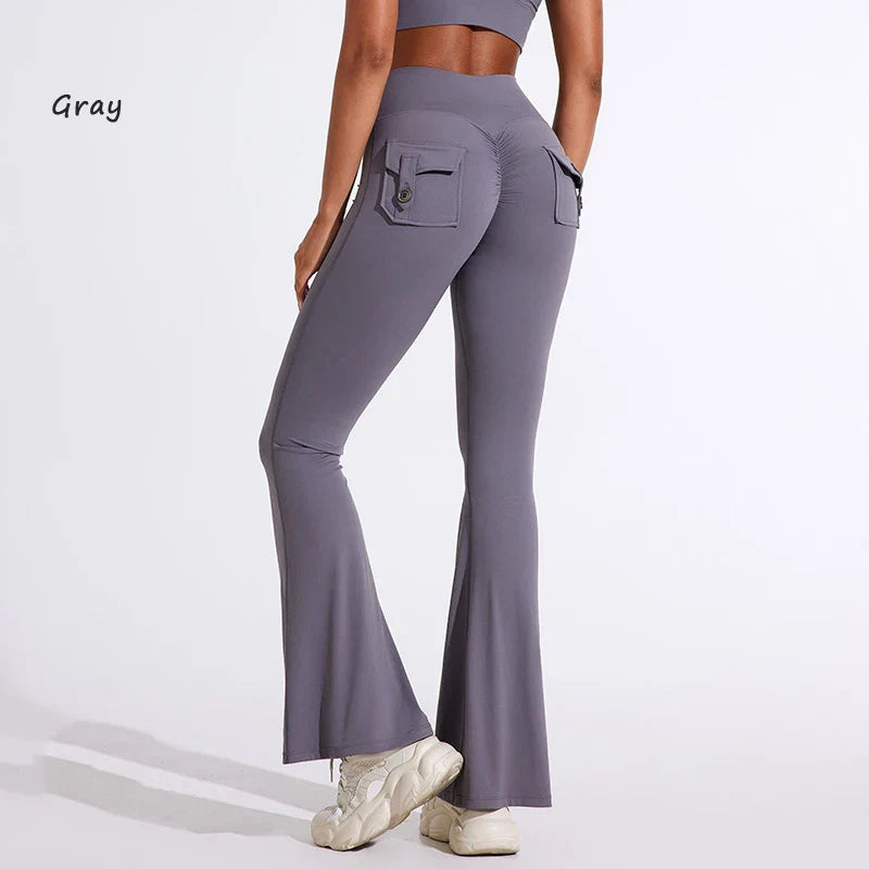 DIAS FIT JOY Women’s High-Waisted Bell Bottom Yoga Pants – Pocket Hip-Lifting Quick-Dry Fitness Gym & Running Leggings