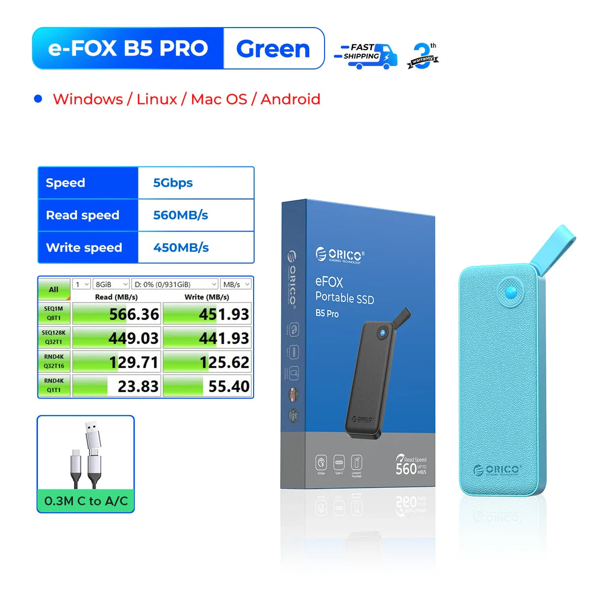 ORICO Portable USB 3.2 Gen2 External SSD for iPhone 15/Pro, Windows & Mac – Ultra Fast Lightweight Solid State Drive