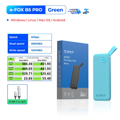 ORICO Portable USB 3.2 Gen2 External SSD for iPhone 15/Pro, Windows & Mac – Ultra Fast Lightweight Solid State Drive