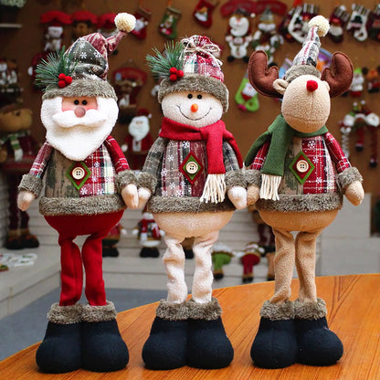 3PCS Christmas Decorative Dolls – Reindeer, Snowman & Santa Claus Standing Ornaments for Merry Christmas and New Year Celebration