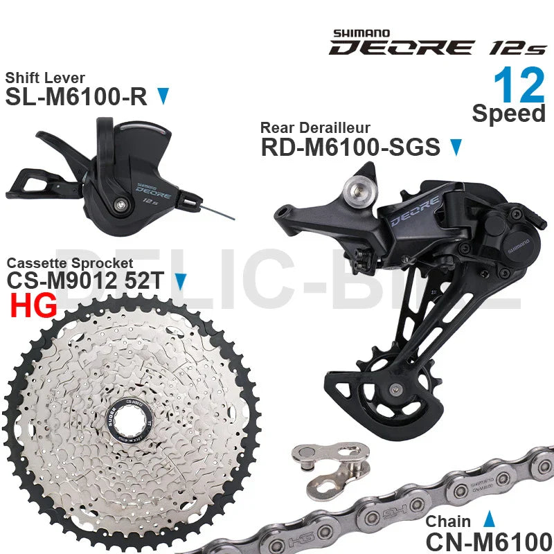 SHIMANO DEORE M6100 12-Speed Groupset – Right Shifter, Rear Derailleur, Chain & SUGEK 11-50T/52T Cassette Sprocket