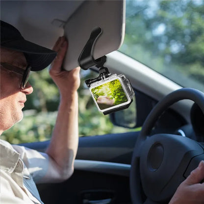 Car Camera Mount Sun Visor Clip – Holder for GoPro Hero 9-13, DJI Osmo Action 3-5 & Insta360 X3/X4 Accessories