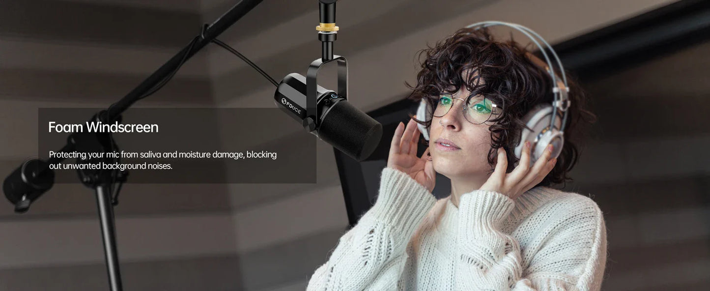 FDUCE SL40X/SL40 USB & XLR Dynamic Microphone – Built-in Headset Output & Sound Insulation for Podcasts, Gaming & Live Broadcast