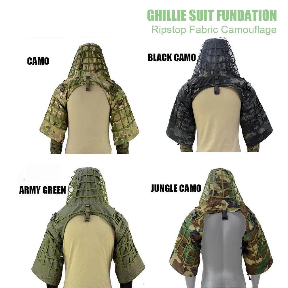 Ghillie Suit Tactical Sniper Coat – Viper Hood Camouflage Clothing for Airsoft, Paintball & Hunting, Ripstop Fabric