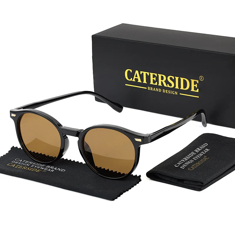 CATERSIDE Retro Polarized Round Sunglasses — TR90 & Acetate Vintage Shades for Men & Women, Punk Style Driving & Travel Sun Glasses