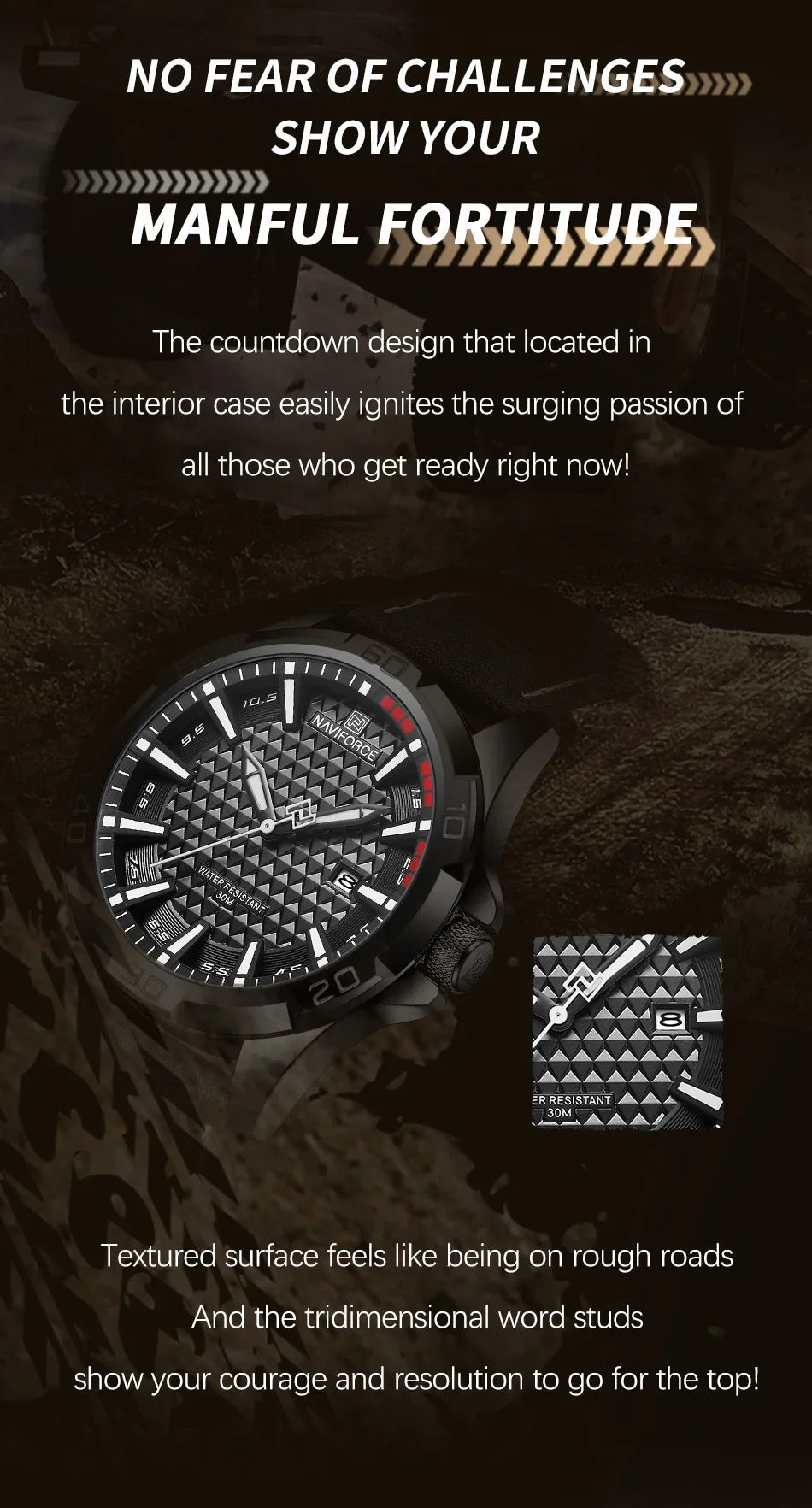 NAVIFORCE Men's Quartz Watch — Fashion Leather Strap Sport Waterproof Wristwatch with Calendar